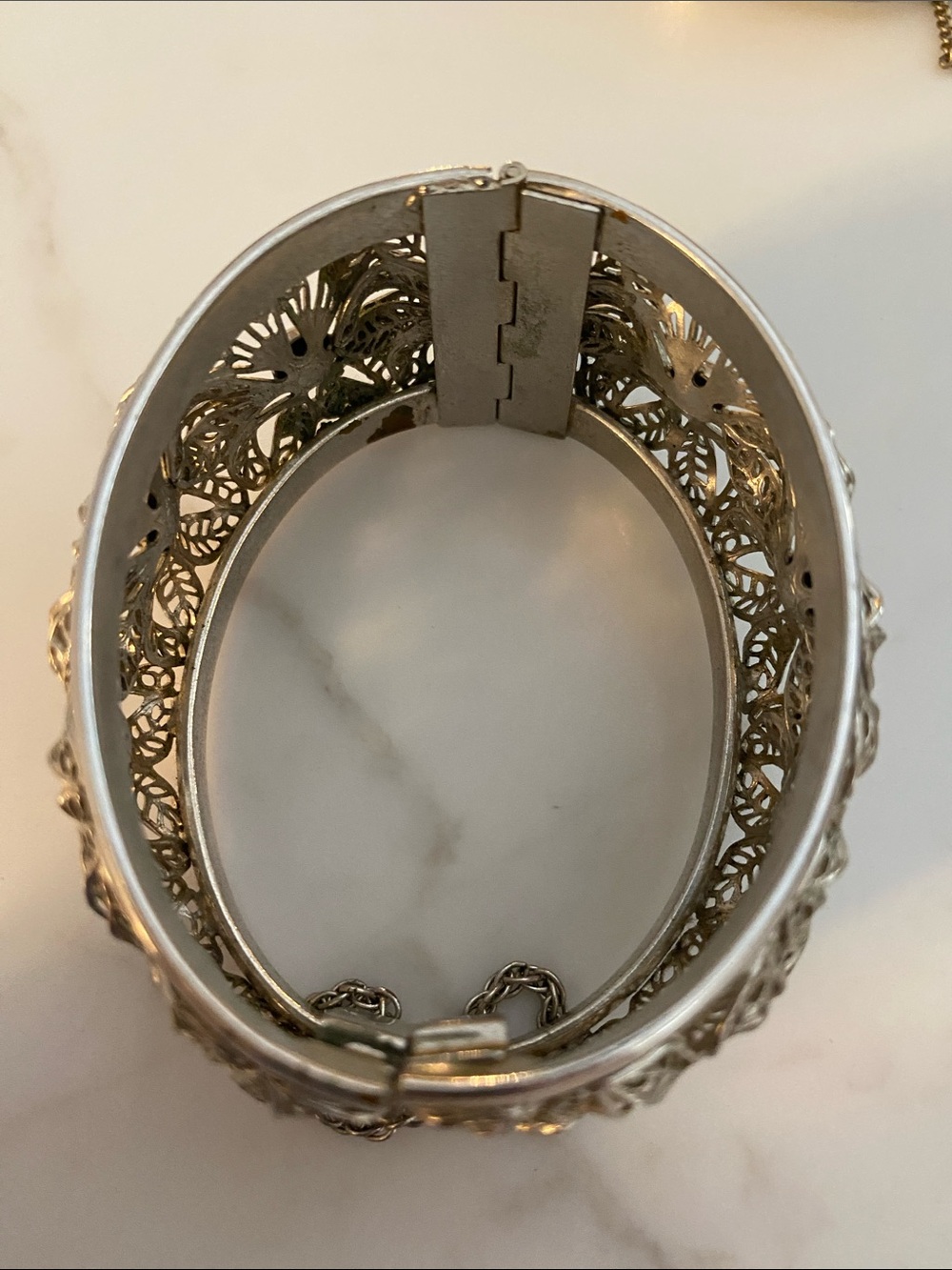 Silver Filigree Flower Bangle Bracelet - Picture 7 of 8